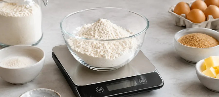 Praezises Backen mit der Kuechenwaage: Messmethoden fuer trockene Zutaten