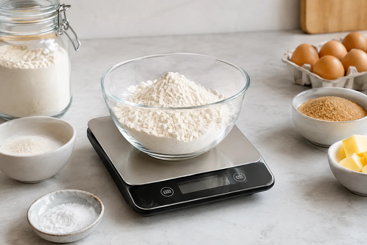 Praezises Backen mit der Kuechenwaage: Messmethoden fuer trockene Zutaten